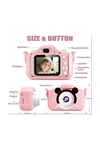 Çocuk Dijital Fotoğraf Makinası 20 Mp Video Kaydedici 2.0 İnç Çift Kameralı - 2