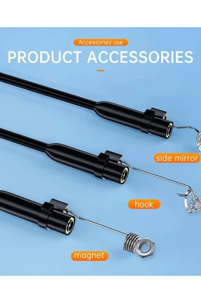 5 Metre Endoskop Yılan Video Kamera Ios Ve Android Uyumlu Led li 8 Mm Sert Kablo 2mp - 3