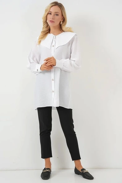Bebe Yaka Uzun Tunik 5967 - Beyaz - 3
