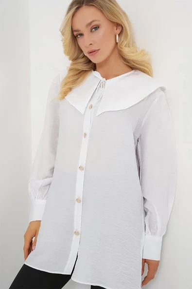 Bebe Yaka Uzun Tunik 5967 - Beyaz