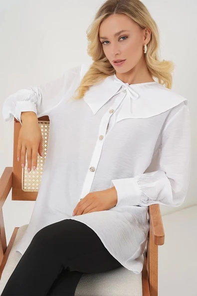 Bebe Yaka Uzun Tunik 5967 - Beyaz - 2