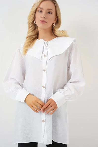 Bebe Yaka Uzun Tunik 5967 - Beyaz - 4