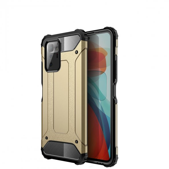 KNY Xiaomi Poco X3 GT Kılıf Çift Katmanlı Armour Case Gold