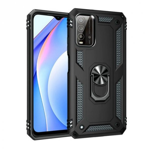 KNY Xiaomi Redmi 9T Kılıf Yüzüklü Manyetik Ultra Korumalı Vega Kapak Siyah