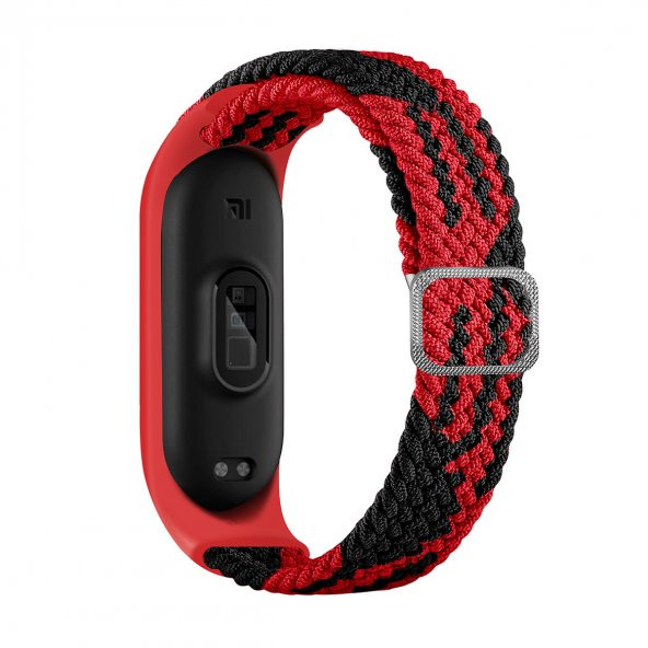 KNY Xiaomi Mi Band 4 İçin Örgü Model Renkli Silikon Kordon-Kayış Siyah - Kırmızı