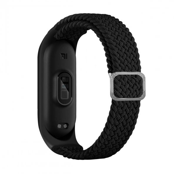 KNY Xiaomi Mi Band 5 İçin Örgü Model Renkli Silikon Kordon-Kayış Siyah