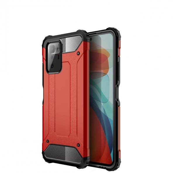 KNY Xiaomi Poco X3 GT Kılıf Çift Katmanlı Armour Case Kırmızı