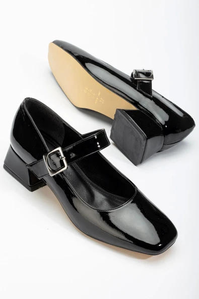 ST-006 Siyah Rugan Günlük 4 cm Topuklu Bayan Ayakkabı - 4