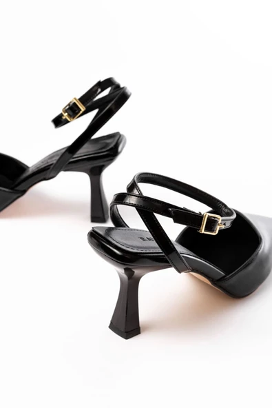 ST-004 Siyah Rugan Günlük 7 cm Topuklu Bayan Ayakkabı - Resim 5