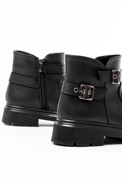 508-3037 Siyah Toka Aksesuarlı Fermuarlı  Günlük Kadın Bot - Resim 4