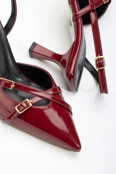 ST-005 Bordo Rugan Günlük 7 cm Topuklu Bayan Ayakkabı - Resim 5
