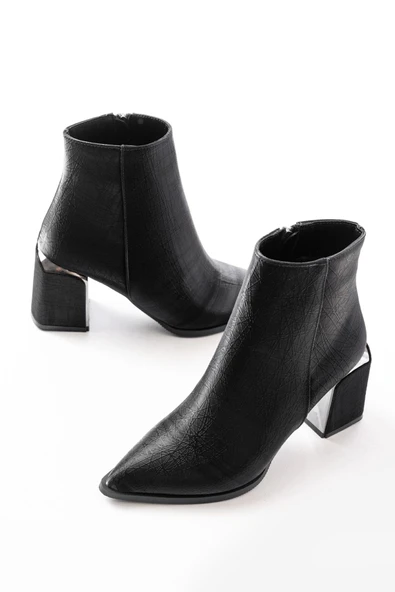 DNZ-410 Siyah Fermuarlı Topuklu Kadın Günlük Bot - Resim 6