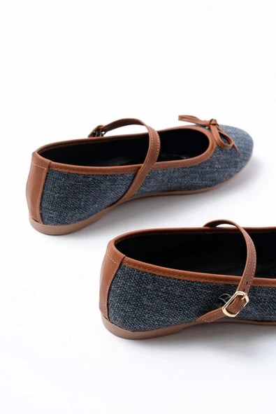 6321 Laci Keten Günlük Baret Tokalı Bayan Babet - Resim 5