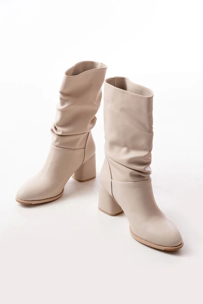 RS-2430 Bej Topuklu Körüklü Günlük Kadın Bot - Resim 3