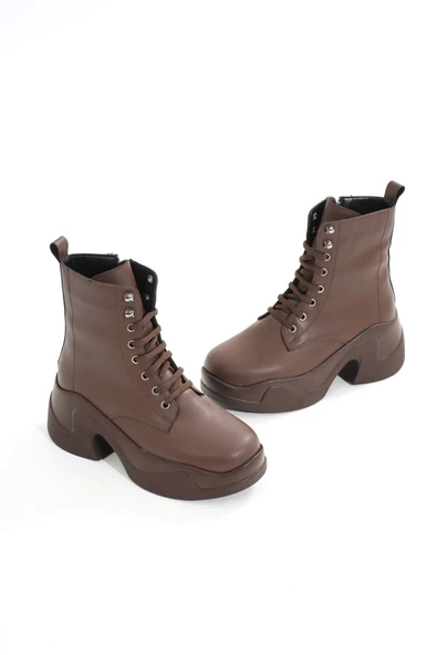 FZ-2550 Kahverengi Yüksek Tabanlı Bağcıklı Fermuarlı Günlük Kadın Bot - Resim 4