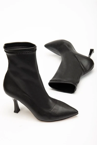 VRT-023 Siyah Yüksek İnce Topuklu Streç Kadın Bot - Resim 5