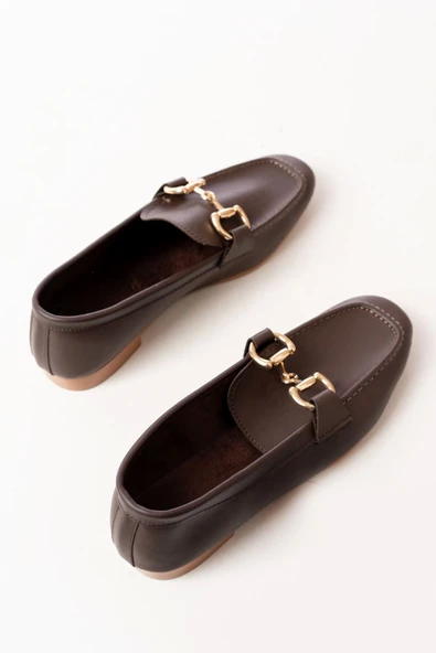 303 Kahverengi Toka Aksesuarlı Günlük Kadın Babet - Resim 4