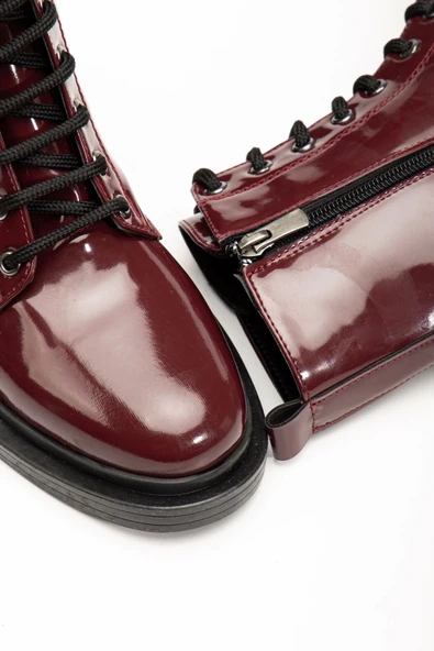 2024-2289 Bordo Rugan Bağcıklı Fermuarlı Günlük Kadın Bot - Resim 4