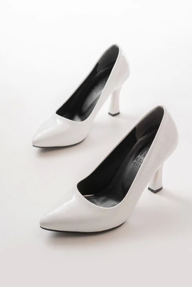 ST-001 Beyaz Rugan Günlük 9 cm Topuklu Bayan Stiletto Ayakkabı - 5