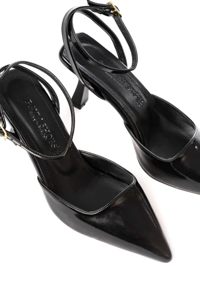 ST-004 Siyah Rugan Günlük 7 cm Topuklu Bayan Ayakkabı - Resim 3
