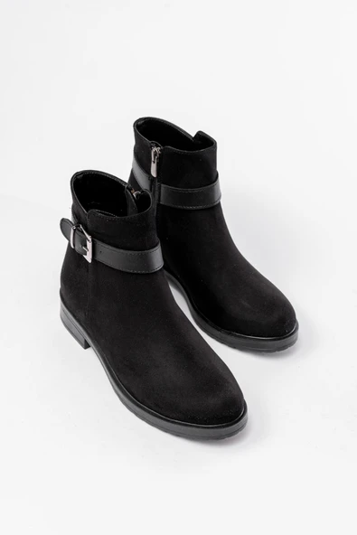 165-204/1 Siyah Süet Toka Aksesuarlı Fermuarlı Günlük Kadın Bot ürün görseli