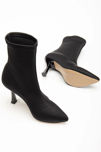 VRT-023 Siyah Dalgıç Yüksek İnce Topuklu Streç Kadın Bot - Resim 4