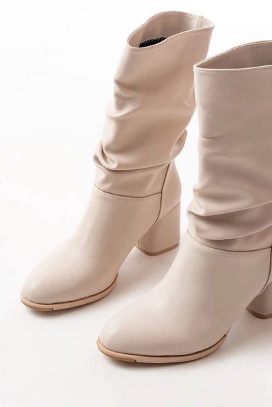 RS-2430 Bej Topuklu Körüklü Günlük Kadın Bot - Resim 4