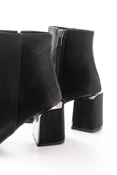 DNZ-410 Siyah Fermuarlı Topuklu Kadın Günlük Bot - Resim 4