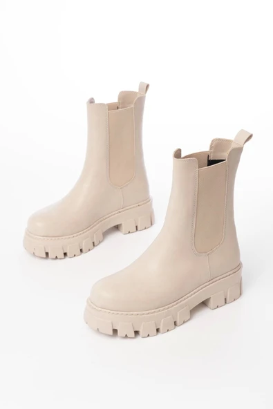 FZ-299 Bej Yüksek Tabanlı Lastikli Günlük Kadın Bot - Resim 5