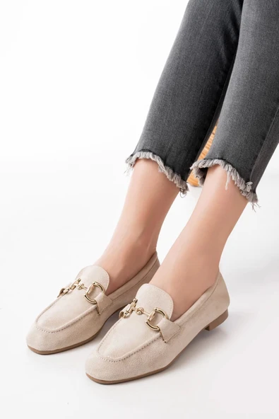 303 Bej Süet Toka Aksesuarlı Günlük Kadın Babet ürün görseli 1