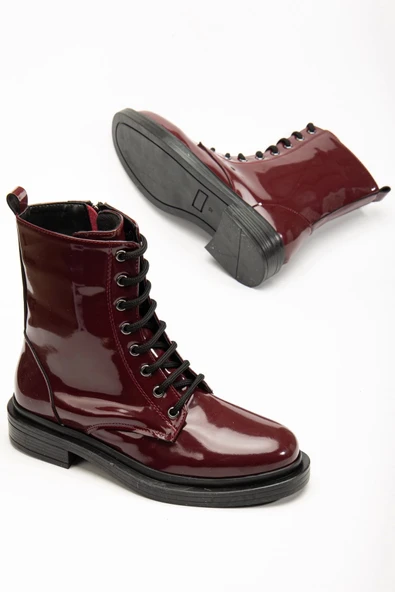 2024-2289 Bordo Rugan Bağcıklı Fermuarlı Günlük Kadın Bot - Resim 5