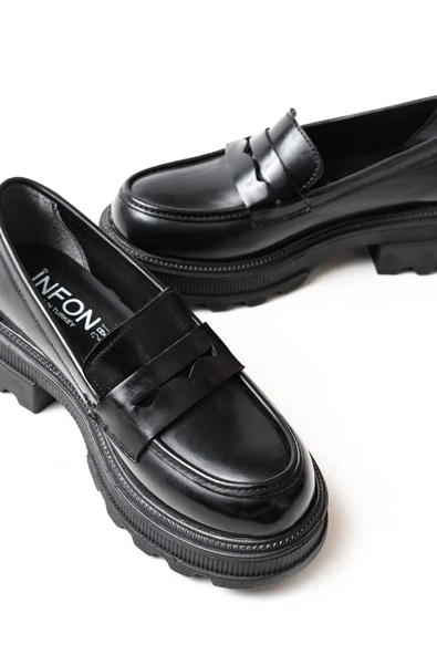 746-759 Siyah Rugan Günlük Yüksek Tabanlı Loafer Ayakkabı ürün görseli 1