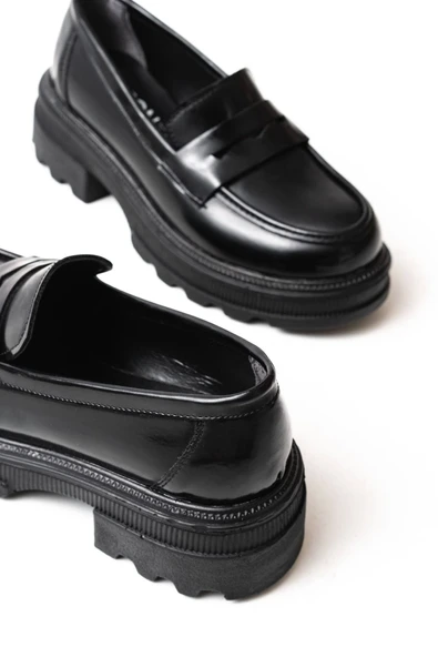 746-759 Siyah Rugan Günlük Yüksek Tabanlı Loafer Ayakkabı - Resim 5