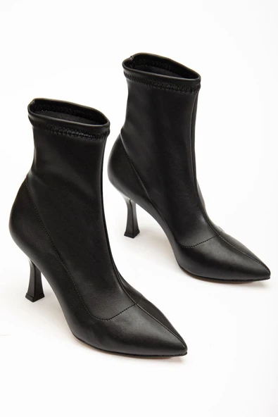 VRT-023 Siyah Yüksek İnce Topuklu Streç Kadın Bot - Resim 4