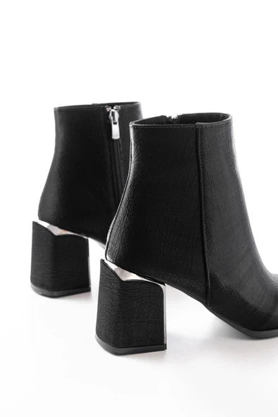 DNZ-410 Siyah Fermuarlı Topuklu Kadın Günlük Bot - Resim 5