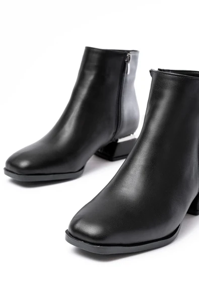 RM-500 Siyah Topuklu Fermuarlı Günlük Kadın Bot - Resim 5