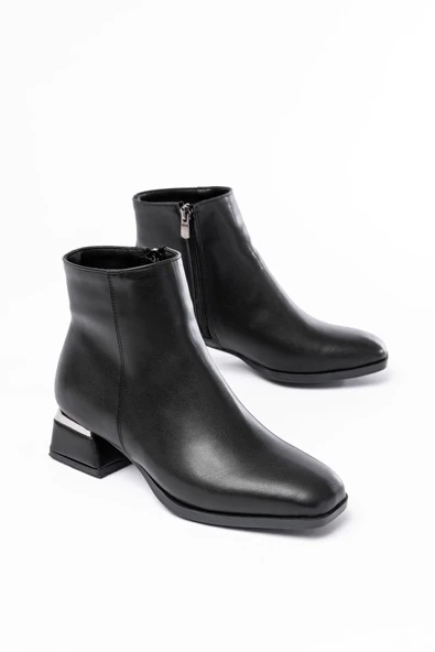 RM-500 Siyah Topuklu Fermuarlı Günlük Kadın Bot - Resim 3