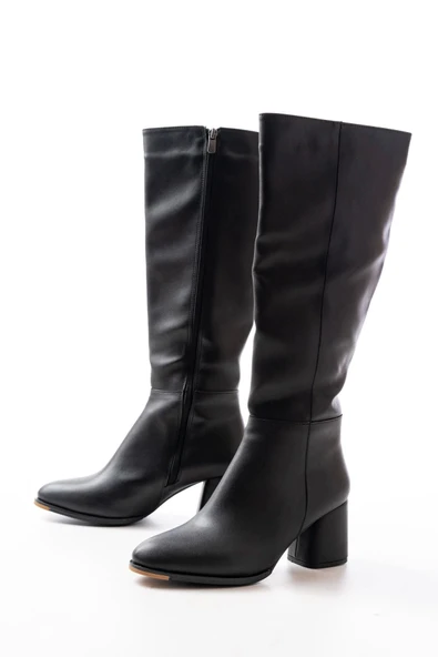 RS-2432 Siyah Topuklu Fermuarlı Günlük Kadın Çizme - Resim 4