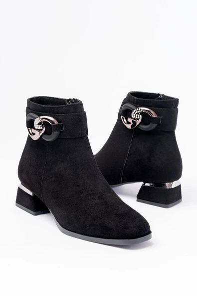 RM-504 Siyah Süet Toka Aksesuarlı Topuklu Fermuarlı Günlük Kadın Bot ürün görseli
