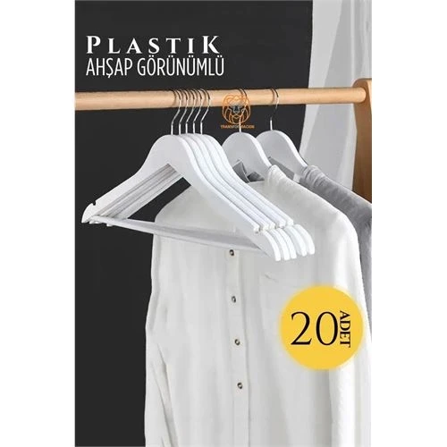 Ahşap Görünüm Plastik Askı 20 ADET Beyaz - 2