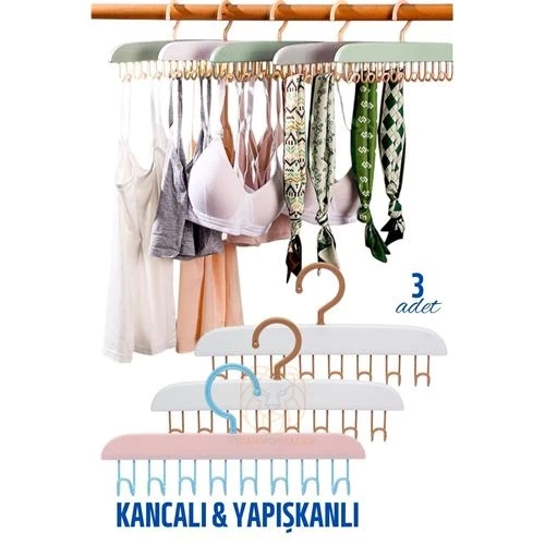 3 LÜ Sütyen Askısı Dolap İçi Şal Kravat Kemer Çanta Askısı