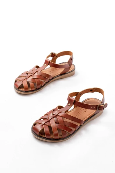 205-02 K. Kahve Ortopedik Hakiki Deri Kadın Sandalet - 3