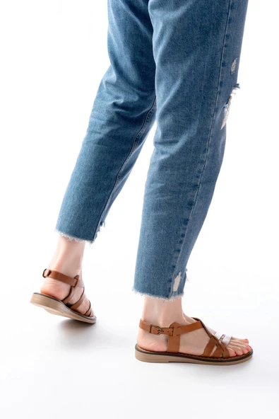 205-05 Taba Ortopedik Hakiki Deri Kadın Sandalet - 4