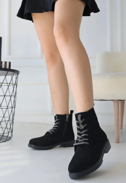 Kolly Siyah Süet Bağcıklı Bot - Resim 3