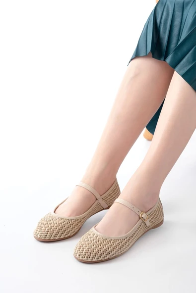 7432 Bej Fileli Toka Detaylı Günlük Kadın Babet - Resim 2