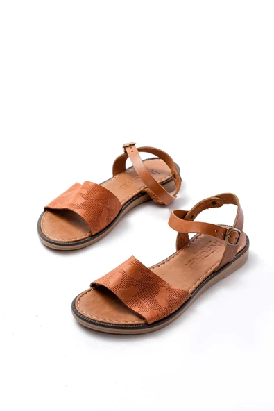 205-012 Taba Ortopedik Hakiki Deri Kadın Sandalet - 5