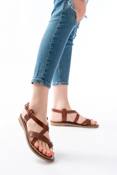 205-09 Koyu Kahve Ortopedik Hakiki Deri Kadın Sandalet - 3