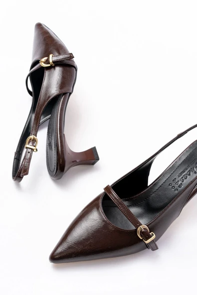 H-470 Kahve Rugan Baret Tokalı Arkası Açık Günlük Kadın Sandalet - 3