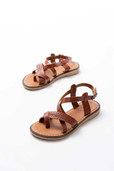 205-09 Koyu Kahve Ortopedik Hakiki Deri Kadın Sandalet - 5