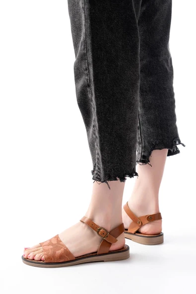 205-012 Taba Ortopedik Hakiki Deri Kadın Sandalet - 3